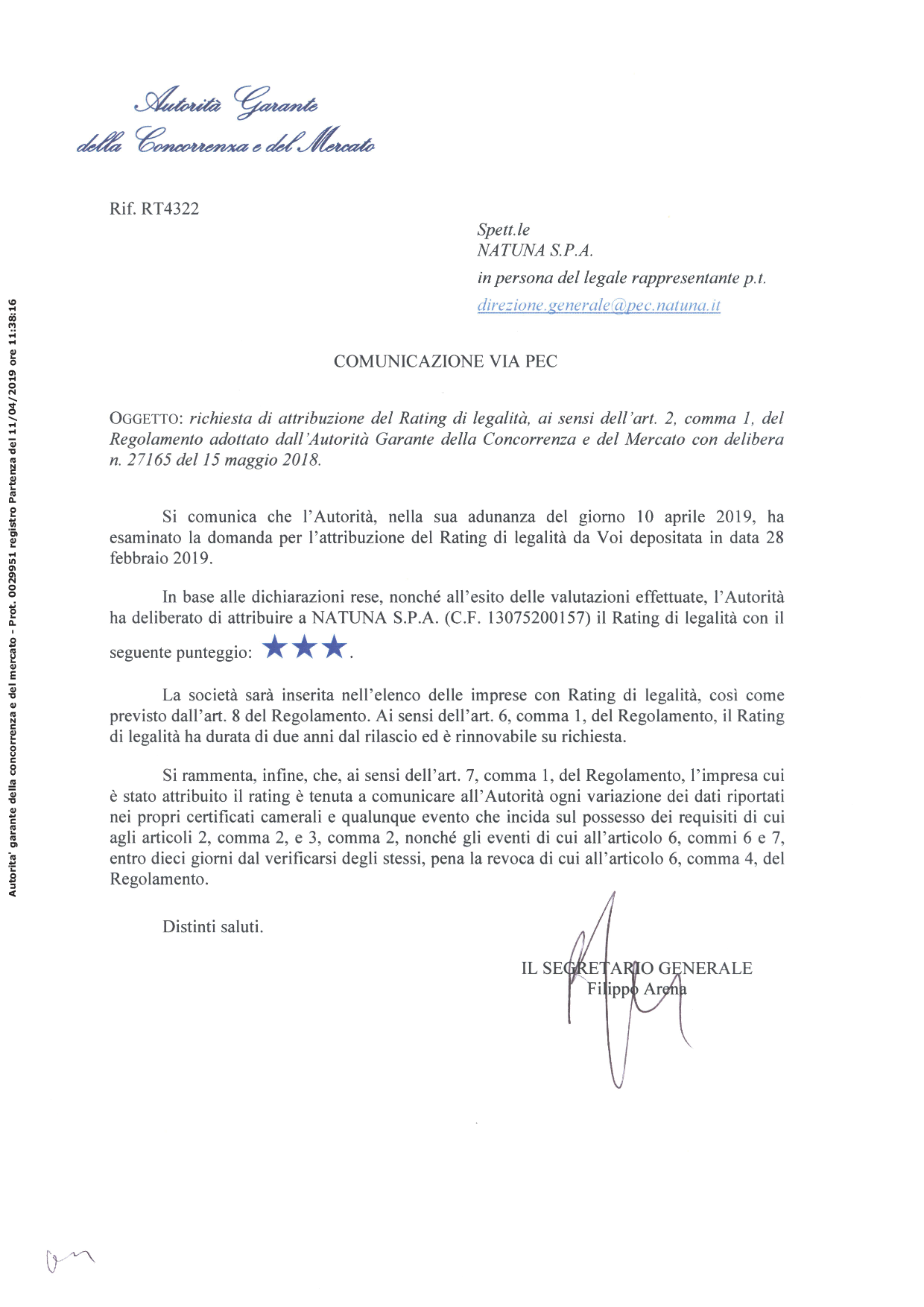 Rating Legalità - 3 stelle